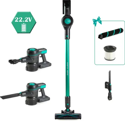 Image de PRIMO PR509SV 3-in-1 Aspirateur balai Sans fil - Aspirateur sans sac - Dépoussiéreur - Fluffybrush supplémentaire - Gris/Vert