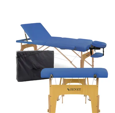 Obrázek produktu pro Dřevěný masážní stůl ZENET - skládací, nastavitelný, profesionální, s krytem, ZET-1047/M-NAVY BLUE