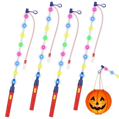 Immagine prodotto di 4 lanterne a forma di bastone per bambini, a LED, altezza 50 cm, adatte per la festa di San Martino e per Halloween
