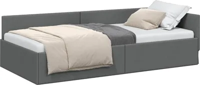 Zdjęcie produktu dla vidaXL Narożna rama łóżka z zagłówkiem ciemnoszara 90 cm x 190 cm tkanina