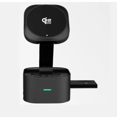 Produktbild von Magnetische 3 in 1 Wireless Ladestation, faltbarer Schnelllade-Ständer mit USB-C, kabelloses Ladegerät für Smartphone & Smartwatch