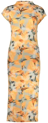 Produktbild von Ärmelloses Damen Maxikleid Orange mit Muster und Stehkragen