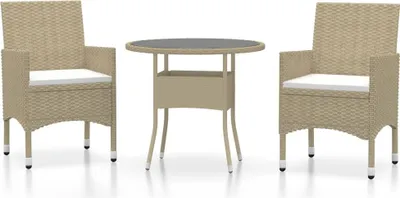 Produktbild von vidaXL 3-tlg. Garten-Essgruppe Poly Rattan Beige