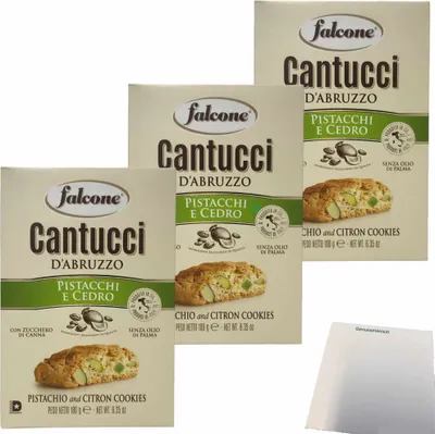 Produktbild von Falcone Cantuccini al Pistacchio e Cedro Cantuccini mit Pistazien Ceder-Zitrone 3er Pack (3x180g Packung) + usy Block