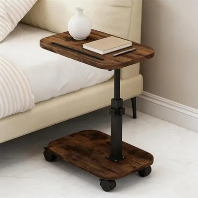 Productafbeelding van PromoHome® C-vormige bijzettafel, in hoogte verstelbaar, 360° draaibaar, 50-85,5 cm, met wielen, hout