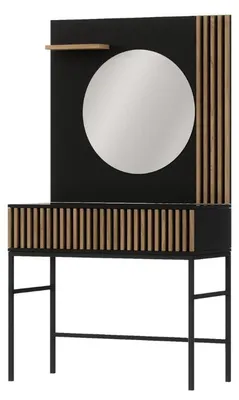Produktbild von Schminktisch mit Spiegel und Schublade MEORATI 155x85cm, schwarz/Eiche (Artisan).