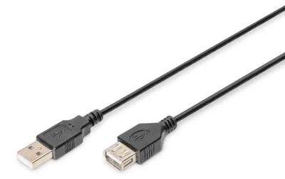 Produktbild von Digitus USB-A Verlängerungskabel, 1,8m, 1,8 m, USB A, USB A, USB 2.0, Männlich/Weiblich, Schwarz
