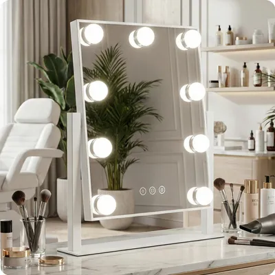 Zdjęcie produktu dla Lustro do makijażu Hollywood białe make-up 30.5x30cm 9 LED barwa światła