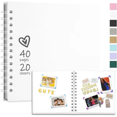 Productafbeelding van Fotoalbum om zelf in te vullen, 20,5 x 20,5 cm, hardcover, kraftpapier, spiraalbinding, 40 pagina's, wit