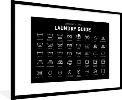 Produktbild von MuchoWow® Gerahmtes Poster Wäschesymbole - Wäscheetiketten - Waschanleitung 90x60 cm - Poster mit Schwarzem Bilderrahmen Wandposter Rahmen Foto Bilder - Wanddekoration - Fotos