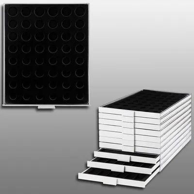 Produktbild von Prophila Collection Münzbox grau 48 runde Fächer für Euro-Münzen, 1 Cent bis 2 € Nicht eingekapselt, Schwarze Einlage