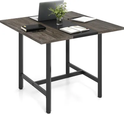 Produktbild von COSTWAY Konferenztisch, Besprechungstisch mit Metallrahmen, Seminartisch für 4 Personen, 100 x 100 x 75 cm, Grau + Schwarz