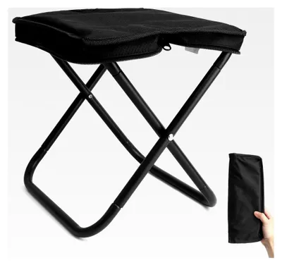 Produktbild von Campinghocker, Schwarz, Tragbarer Klapphocker, Faltbar, Mini-Klapphocker für Reisen, Wandern, Camping, Angeln, Grillen, Picknick