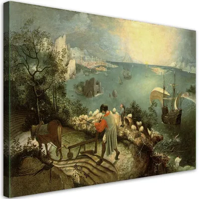 Zdjęcie produktu dla Obraz na płótnie Pejzaż z upadkiem Ikara - Pieter Bruegel 120x80 Feeby Kolorowy obraz na ścianę gotowy do zawieszenia