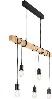 Produktbild von Pendelleuchte - Schwarz - Holz - 80 x 110 cm - 5-flammig