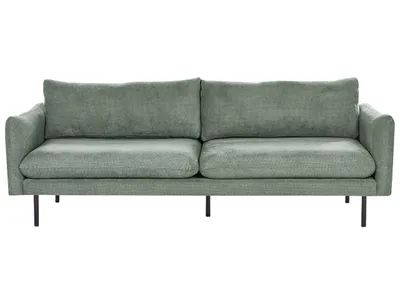 Zdjęcie produktu dla BELIANI Sofa zielona tapicerowana szenila trzyosobowa nowoczesna kanapa do salonu
