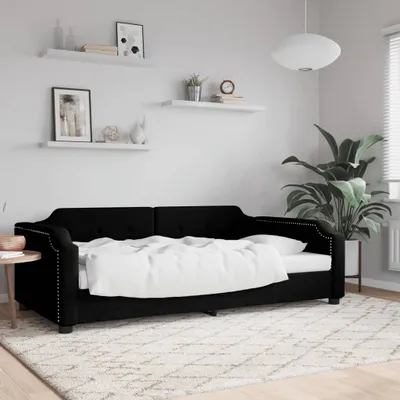 Image de Lit de jour noir 90x200 cm Tissu