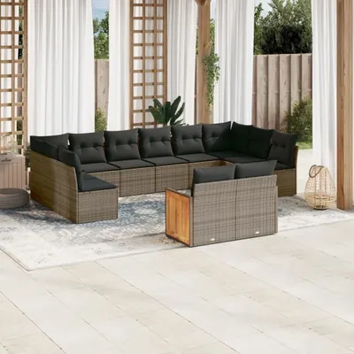 Produktbild von 12-tlg. Garten-Sofagarnitur mit Kissen Grau Poly Rattan 3260527