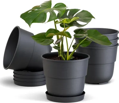 Produktbild von Plastard Blumentöpfe Milano 5er Set Ø 22 cm Anthrazit mit Untersetzer