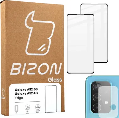 Produktbild von Bizon Glass Edge Panzerglas - 2 Stück + Linsenschutz, Galaxy A52s 5G, A52 4G/5G, Schwarz