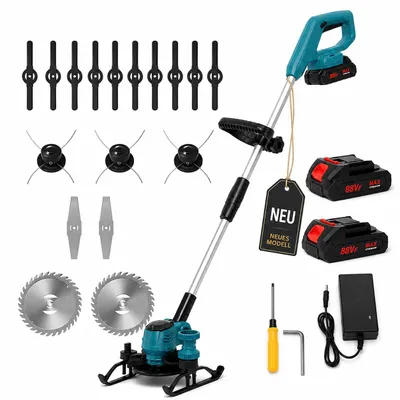 Produktbild von 4-in-1 Akku Rasentrimmer 21V, Leicht & Kraftvoll, mit 2 Akkus und Ladegerät, Kabelloser Kantenschneider, Blau