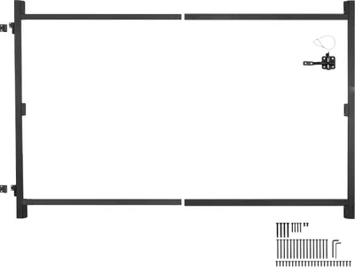 Zdjęcie produktu dla Zestaw do bram VEVOR pasuje do otworów o szerokości od 1016 do 1829 mm, regulowany zestaw do żelaznej ramy bramy, zestaw do ramy bramy z zabezpieczeniem przed ugięciem, odpowiedni do drewnianych ogrodzeń, czarny