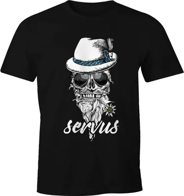 Produktbild von Herren T-Shirt Totenkopf Filzhut Bayern Skull Blume servus Fun-Shirt Moonworks® schwarz L