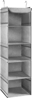 Immagine prodotto di Ibenzoa® - Organizzatore per armadi – Scaffale sospeso con 5 scomparti, struttura in metallo, tessuto in poliestere, colore grigio chiaro, dimensioni 30 x 30 x 108 cm