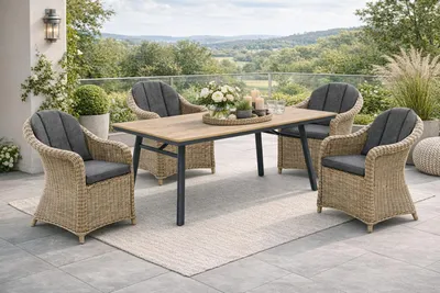 Produktbild von Destiny MALAGA SAN MARINO Sitzgruppe 4 Sessel + Tisch 180x90cm, rechteckig, holzfarben