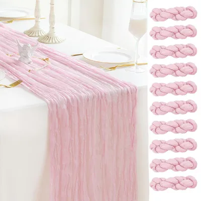 Immagine prodotto di Tovaglioli da tavolo in tessuto, 10 pezzi, rosa, 90x300 cm. Runner in stile boho, in tessuto leggero, per la decorazione della tavola