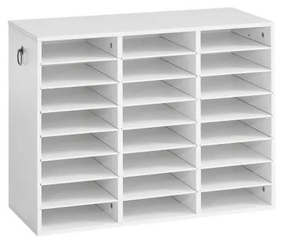 Immagine prodotto di Portaoggetti in legno bianco con 24 scomparti per documenti A4 - Organizzatore da scrivania