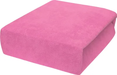 Produktbild von Frottee Spannbettlaken mit Gummizug 90x200 cm Rosa – weiches Bettlaken aus Baumwolle Polyester Elasthan – atmungsaktiv, dehnbar und formstabil