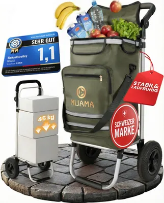 Produktbild von Einkaufstrolley klappbar mit Lufträdern 45 kg – Einkaufswagen faltbar wasserabweisend mit Kühlfach – Einkaufshilfe mit Metallhaken & großem Stauraum