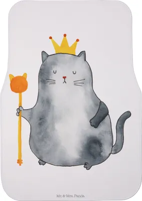 Produktbild von Mr. & Mrs. Panda Automatte Katze König - Weiß - Geschenk, Fußmatte Fürs Auto, Katzen, Familie, Königlich, Wohnung, Queen, Teppich, Autoteppich, Cats, Auto-Fußmatte