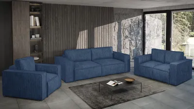 Produktbild von Sofaset Designersofa VAJANA 3-2-1 Stoff Tilia Dunkelblau