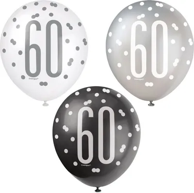 Produktbild von 6 Luftballons schwarz & silber Zahl 60