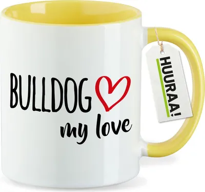 Produktbild von Huuraa Kaffeetasse Bulldog my love 330ml Gelb Keramik Kaffeebecher Geschenkidee
