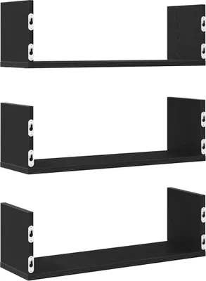 Three black U-shaped shelves are displayed against a white background.