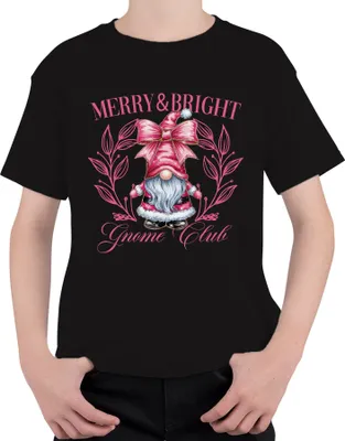 Produktbild von Merry & Bright Gnome Club Rosa - Weihnachten Xmas Christmas Uni Kinder T-Shirt, Schwarz, 152