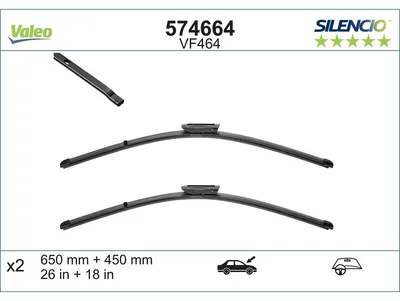 Obrázek produktu pro Valeo Silencio plochý stěrač čelního skla VF464 650 + 450 mm 2 kusy