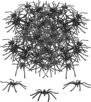 Productafbeelding van com-four® 80x Decoratieve spinnen - Tafeldecoratie voor Halloween-feestjes - Kunststofspinnen als decoratie - Enge, kleine spinnen van plastic