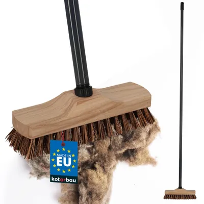 Image de KOTARBAU® Brosse à récurer pour sols 23 cm Brosse à poils naturels Brosse à récurer avec manche Brosse de nettoyage Brosse à récurer pour sols avec manche en métal