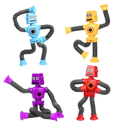 Produktbild von Saugnapf Roboter Spielzeug Fidget Spielzeug - Teleskop - 4er Set - Für Kinder und Erwachsene