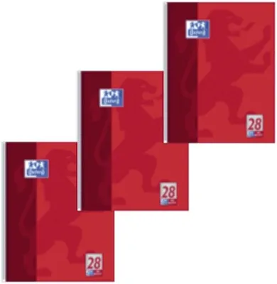 Produktbild von Oxford 400061038 Collegeblock Lin.28 - A4+, 80 Blatt, 90 g/qm, 4-fach Lochung, rot, 3er Pack