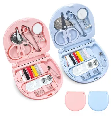 2 Mini-Reisnähsets – Nadel, Faden, Schere, Knöpfe, 7 cm
