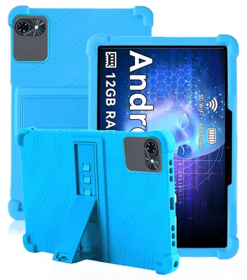 Image de Étui de protection pour tablette TABWEE T80 Android 10 pouces, en silicone souple résistant aux chocs, avec support intégré, couleur bleu clair