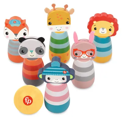 Productafbeelding van Fisher-Price - Houten dierenkegels, set van 6 stuks + bal