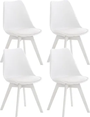 Imagen del producto de Juego de 4 sillas de comedor – sillas para la cocina – cómodas y fáciles de limpiar | Color: blanco/blanco | Material: plástico