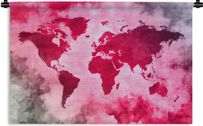 Produktbild von MuchoWow® Wandteppich Wandbehang Weltkarte - Rot - Schwarz 60x40 cm Tapisserie Dekoration Wandtuch - Wanddekorationen