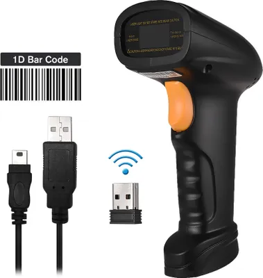 Produktbild von Aibecy 2-in-1-2,4-G-Barcode-Scanner und kabelgebundener USB-Barcode-Scanner Handlicher 1D-Barcode-Scanner-Leser Bis zu 120.000 Barcode mit Akku Mini-USB-Empfänger USB-Kabel für Computer-Laptop
